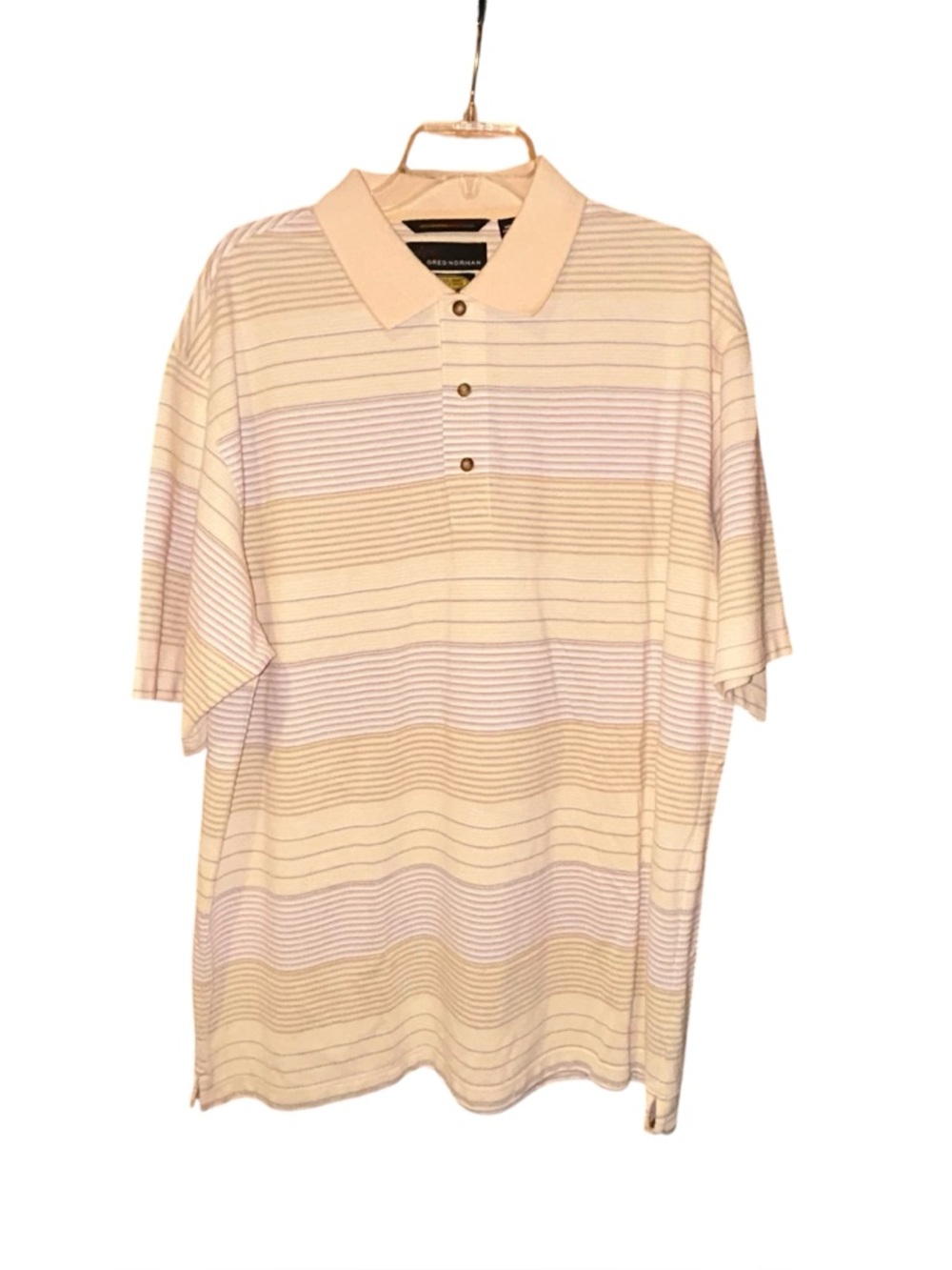 Greg Norman Play Dry‎ Polo Shirt Men’s XL Striped Golf Shirt Wicking Beige